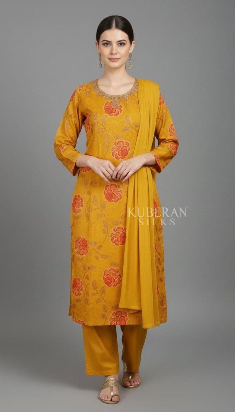 KUBERAN MUSTARD YELLOW READYMADE CHUDIDHAR