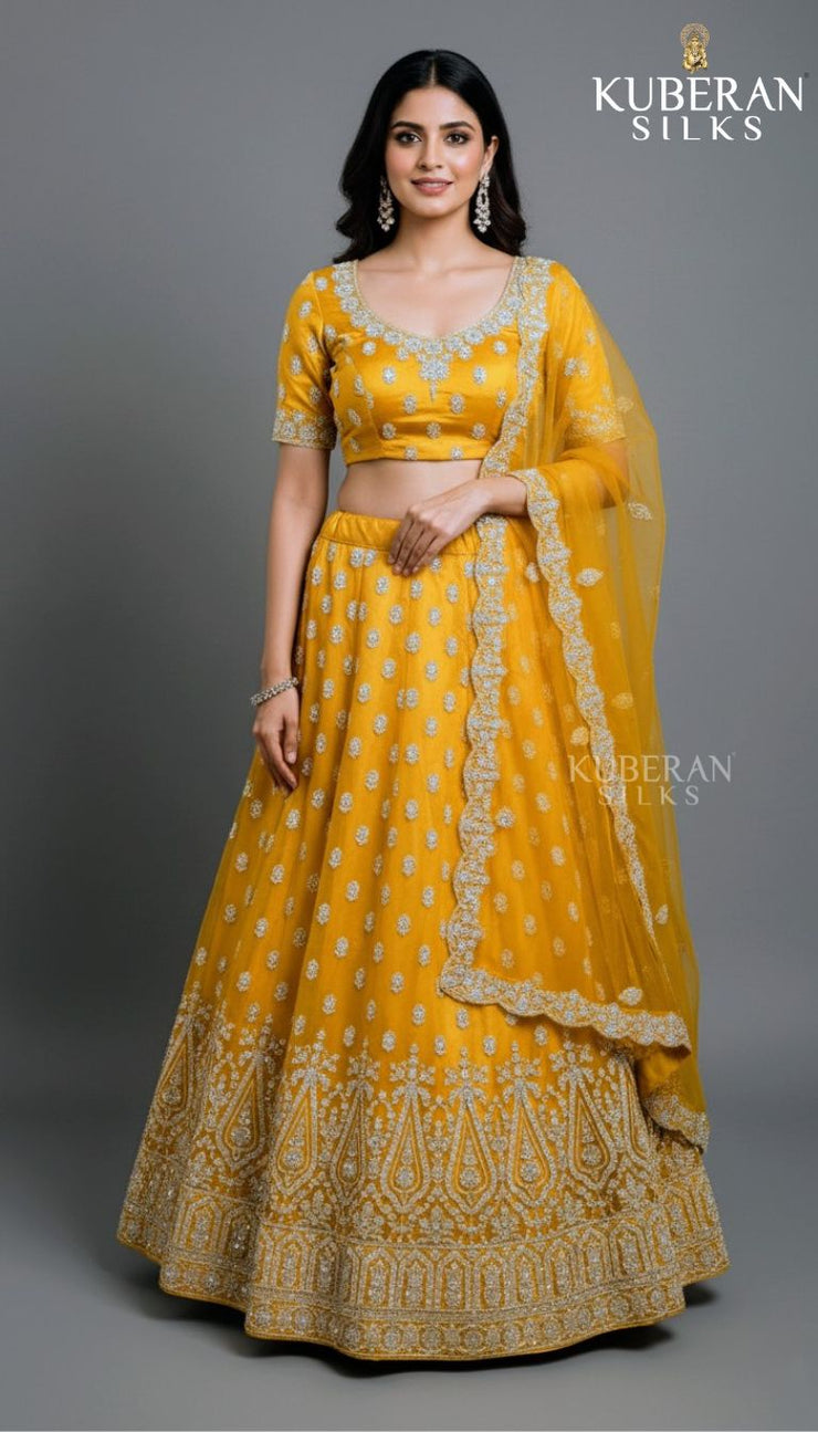 KUBERAN DARK MUSTARD YELLOW LEHENGA