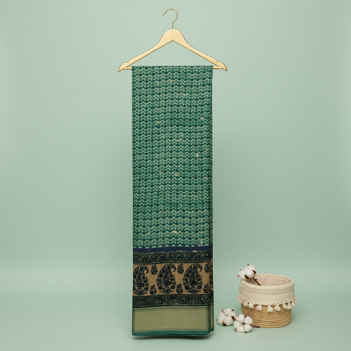 KUBERAN GREEN PRINTED COTTON SAREE
