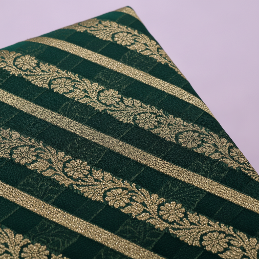 KUBERAN GREEN BANARASI KHADDI GEORGETTE SAREE