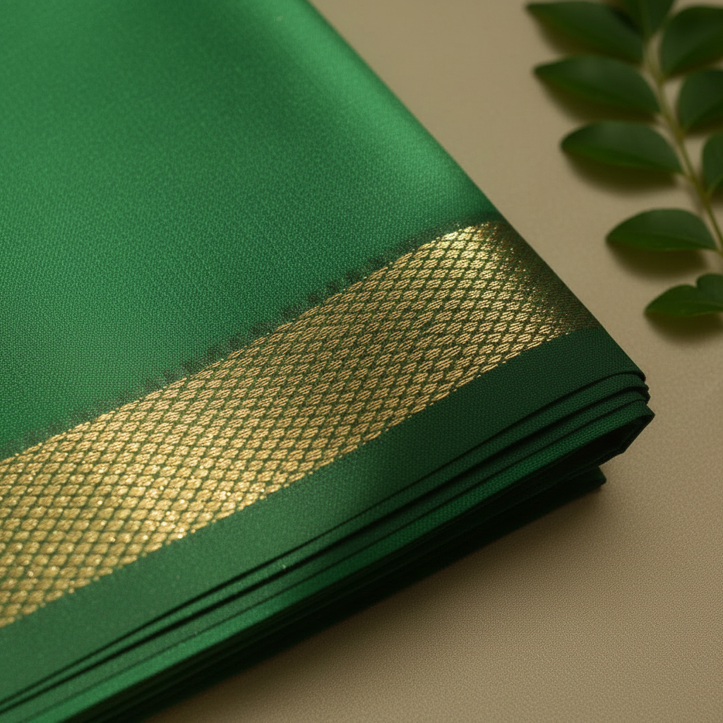 Kuberan Green with Gold Border Mix Silk Dhoti