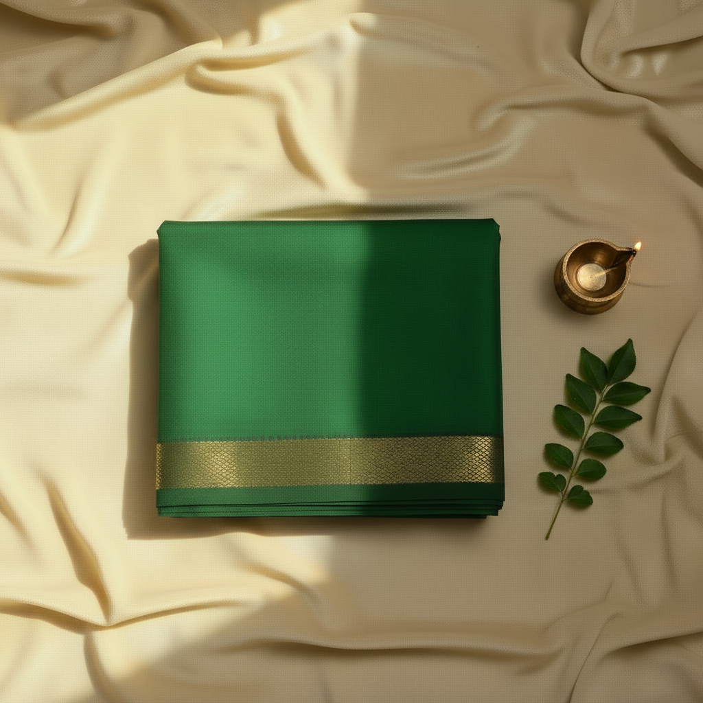 Kuberan Green with Gold Border Mix Silk Dhoti