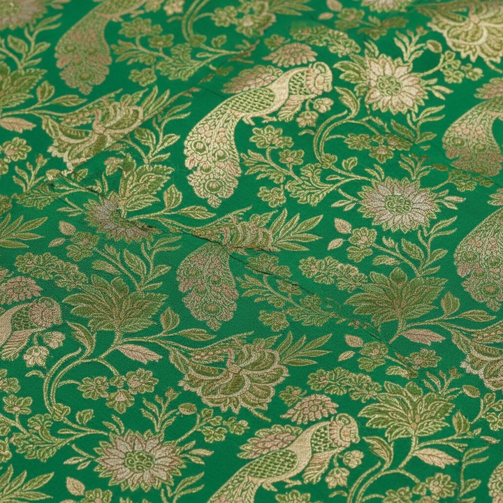 Kuberan Pure Silk Green with Pink Border