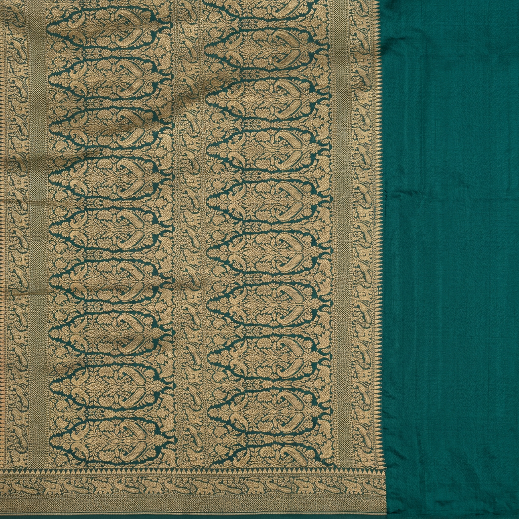 KUBERAN BURGUNDY WITH GREEN KHADDI GEORGETTE SAREE