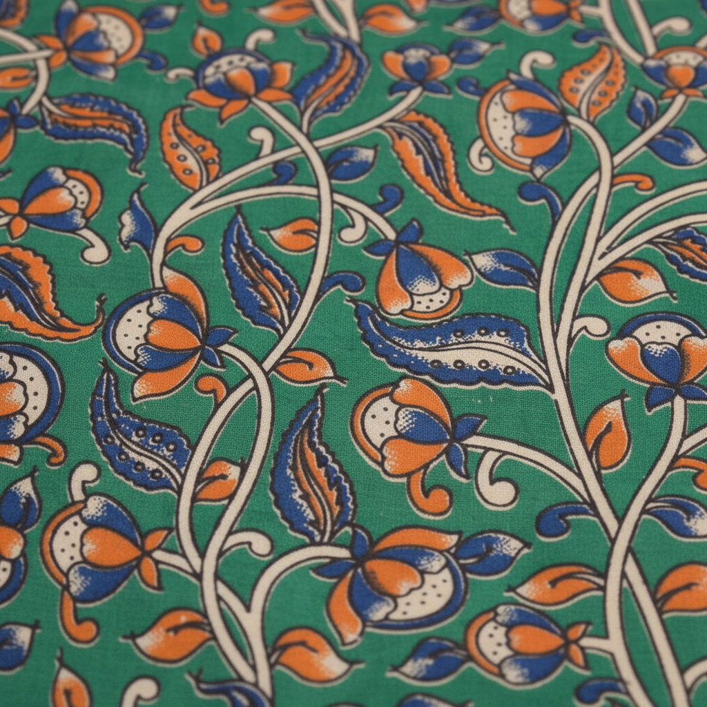 Kuberan Green Cotton Kalamkari Printed Fabric