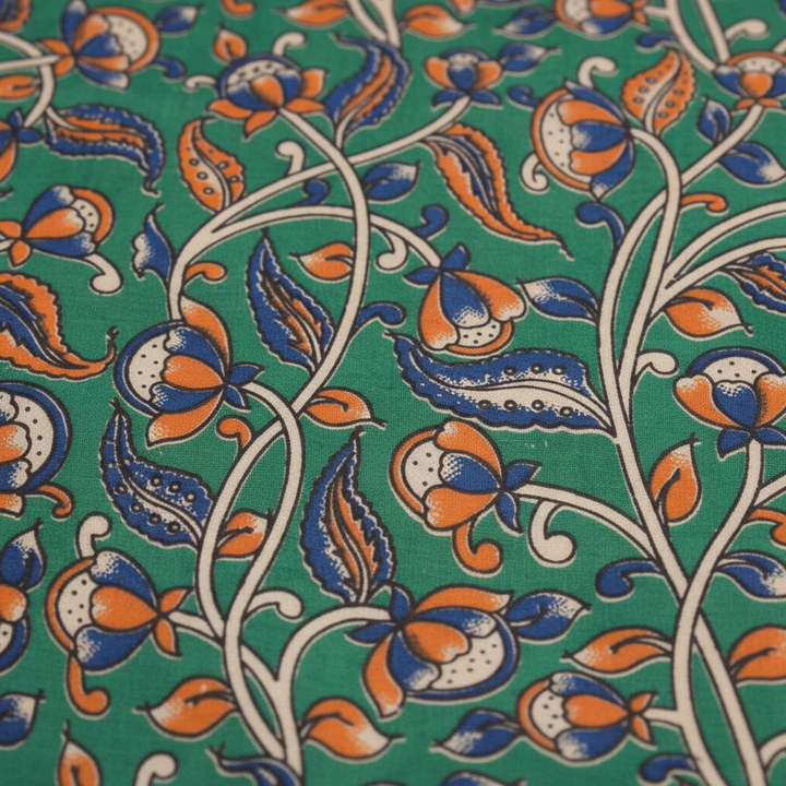 Kuberan Green Cotton Kalamkari Printed Fabric