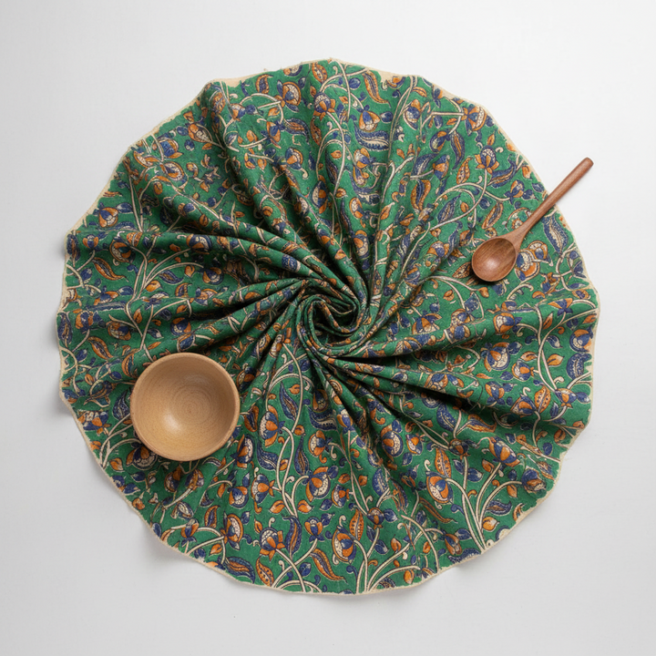 Kuberan Green Cotton Kalamkari Printed Fabric