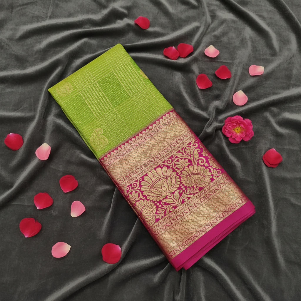 Kuberan Green & Magenta Art Silk Pavada