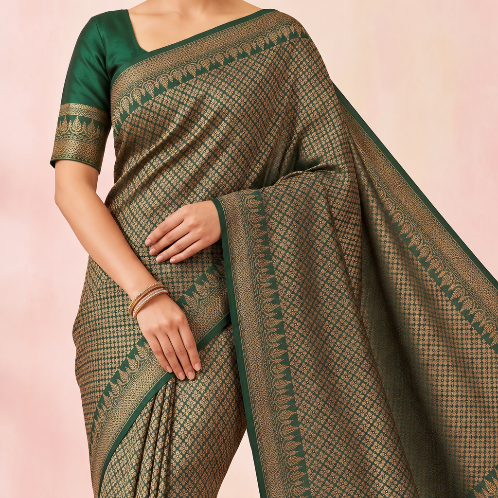 KUBERAN GREEN SEMI BANARASI SILK SAREE