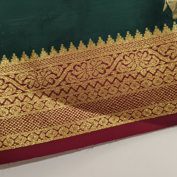 Dark Green Mysore Silk Saree with airavat Motifs