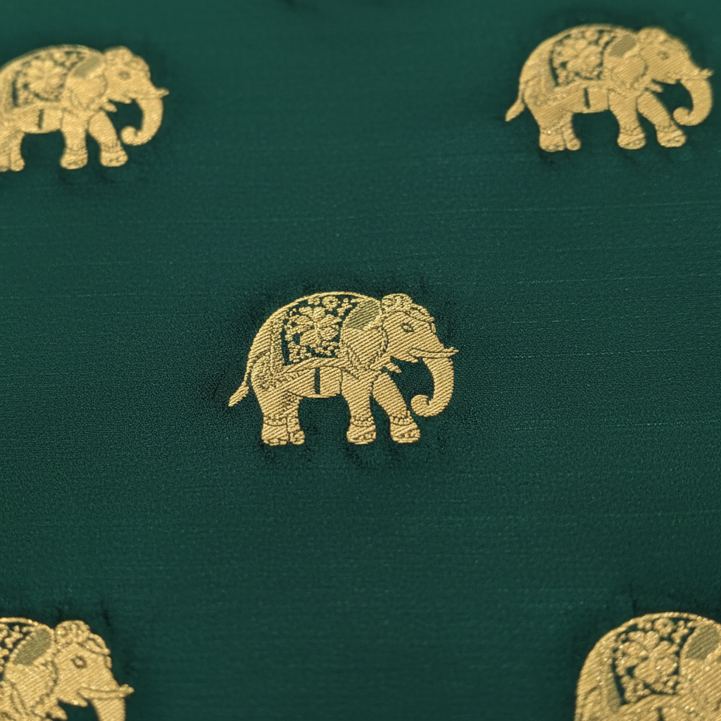 Dark Green Mysore Silk Saree with airavat Motifs