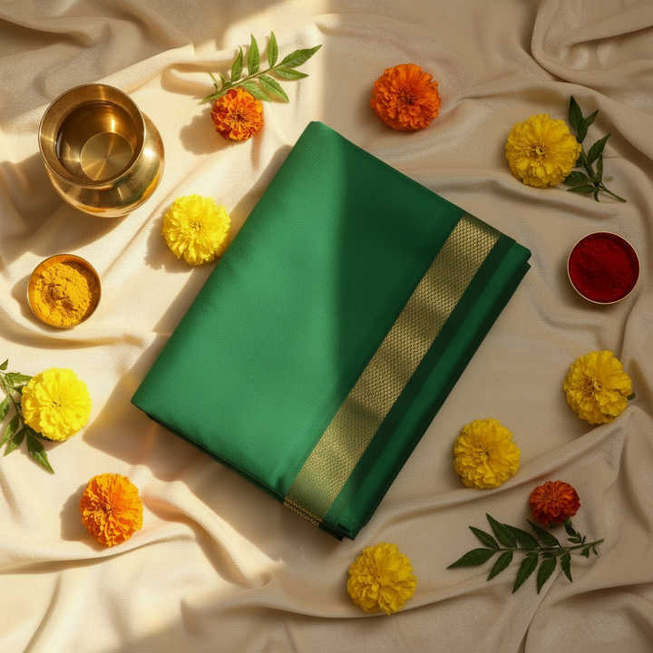 Kuberan Green with Gold Border Mix Silk Dhoti