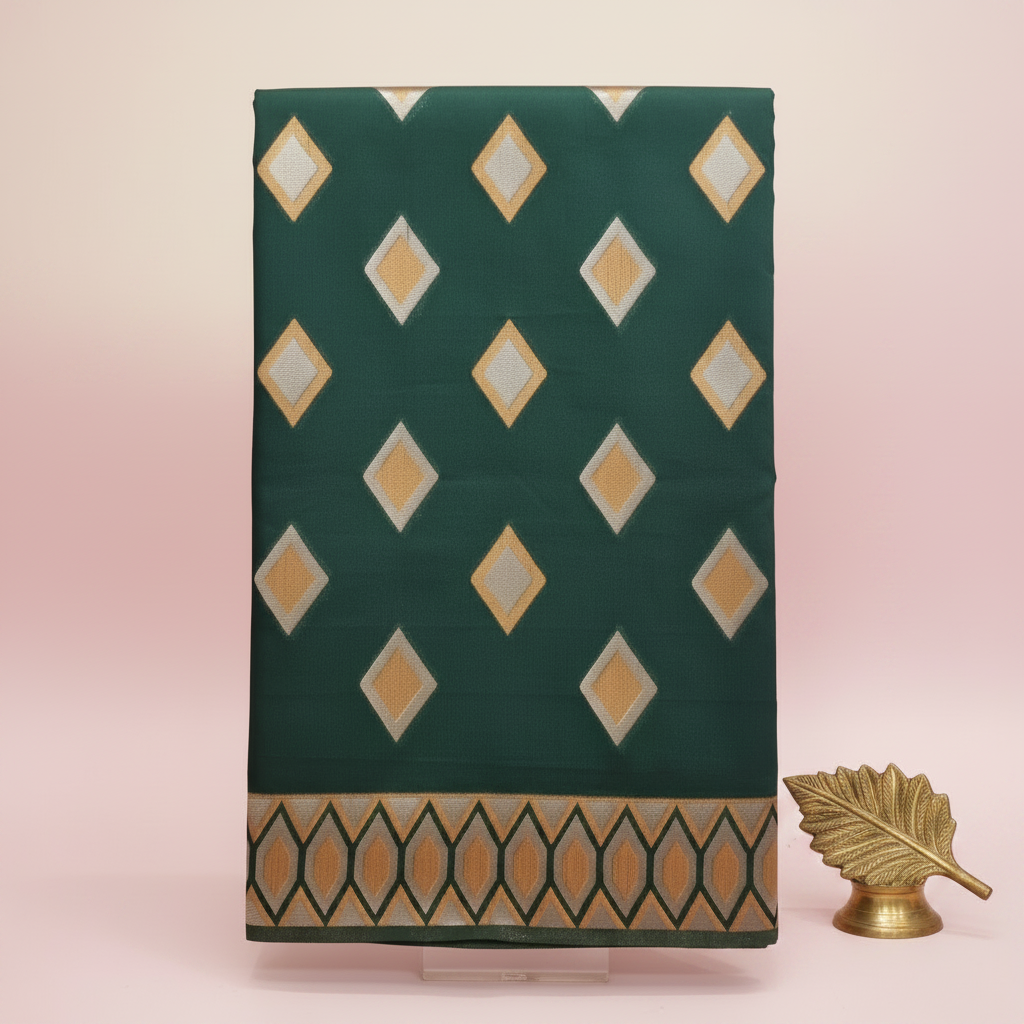 KUBERAN DARK GREEN RAW SILK SAREE
