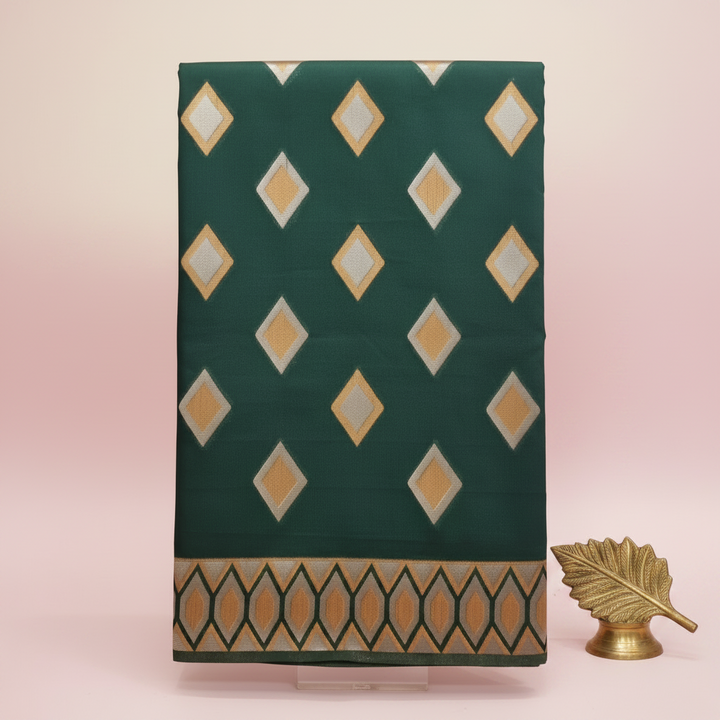 KUBERAN DARK GREEN RAW SILK SAREE