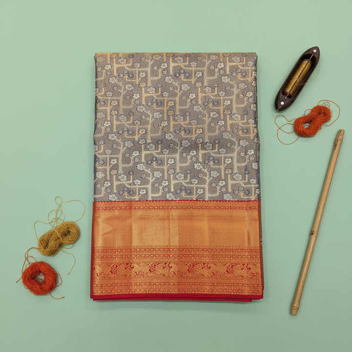 KUBERAN BLUE RED PURE KANCHIPURAM SILK SAREE