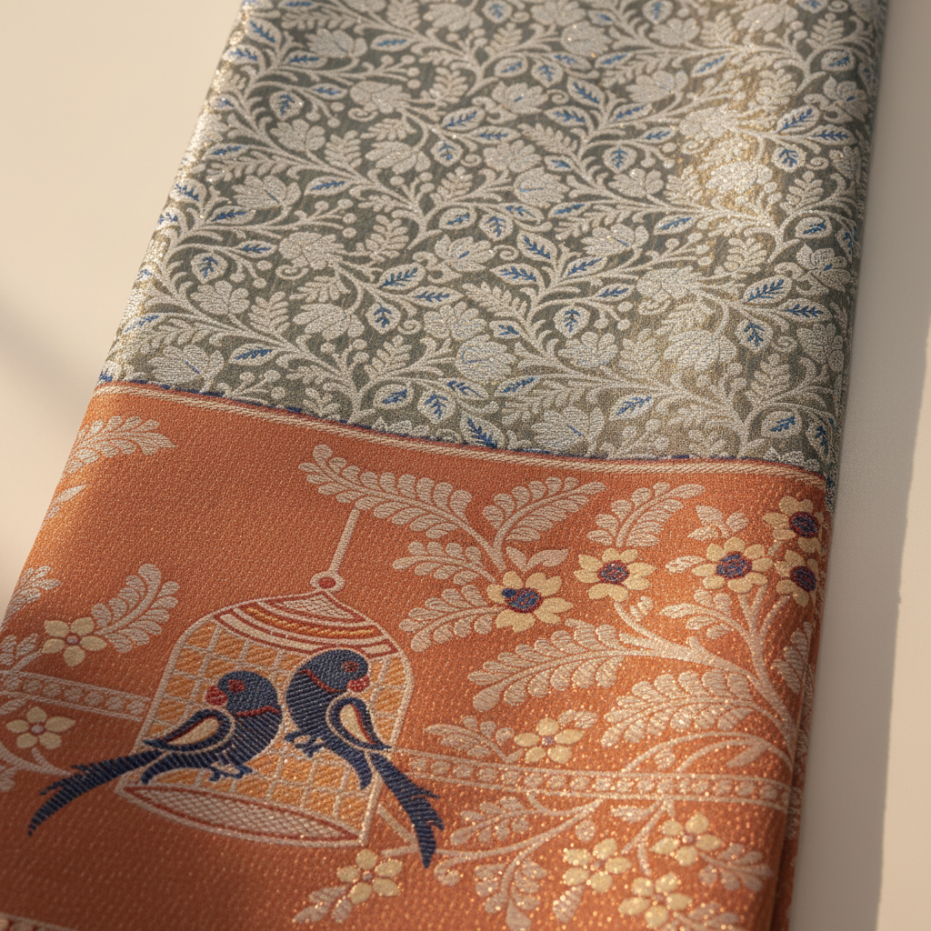 KUBERAN GREY BLUE BROCADE SEMI SILK SAREE