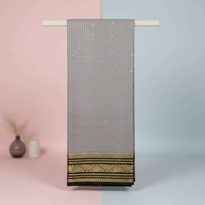 KUBERAN ELEPHANT GREY PURE CREPE SAREE