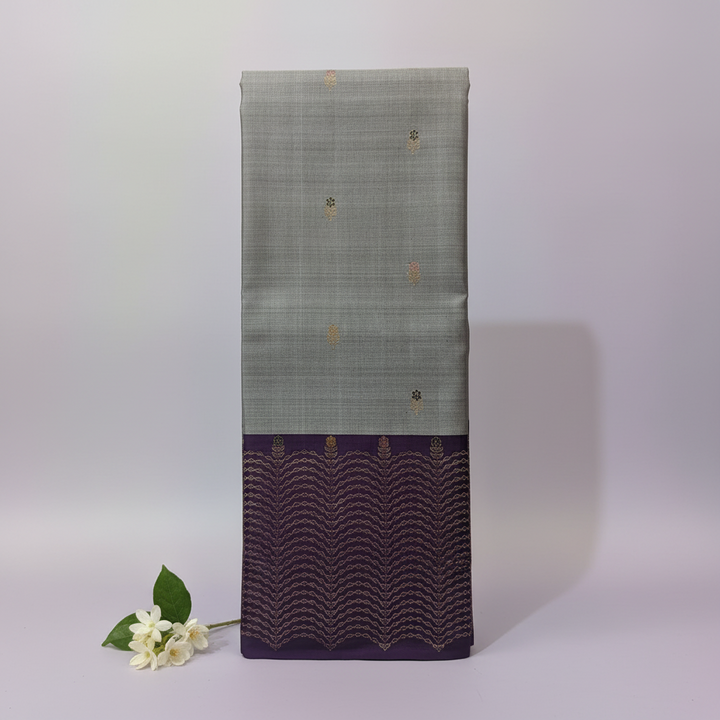 KUBERAN ELEPHANT GREY WITH WINE PURE KANCHIPURAM SILK SAREE