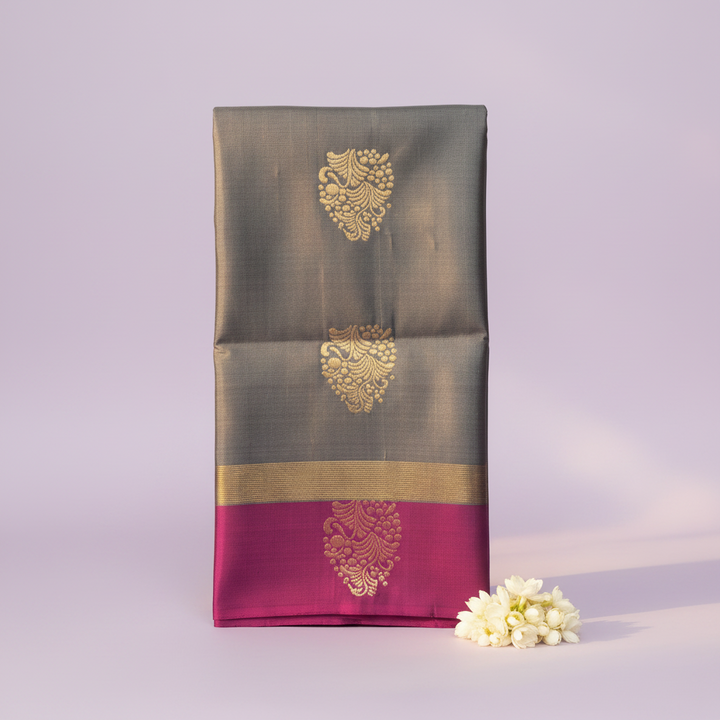 KUBERAN GREY WITH PURPLE PURE SOFT SILK SAREE