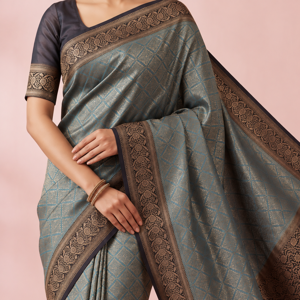 KUBERAN BLUE SEMI BANARASI SILK SAREE