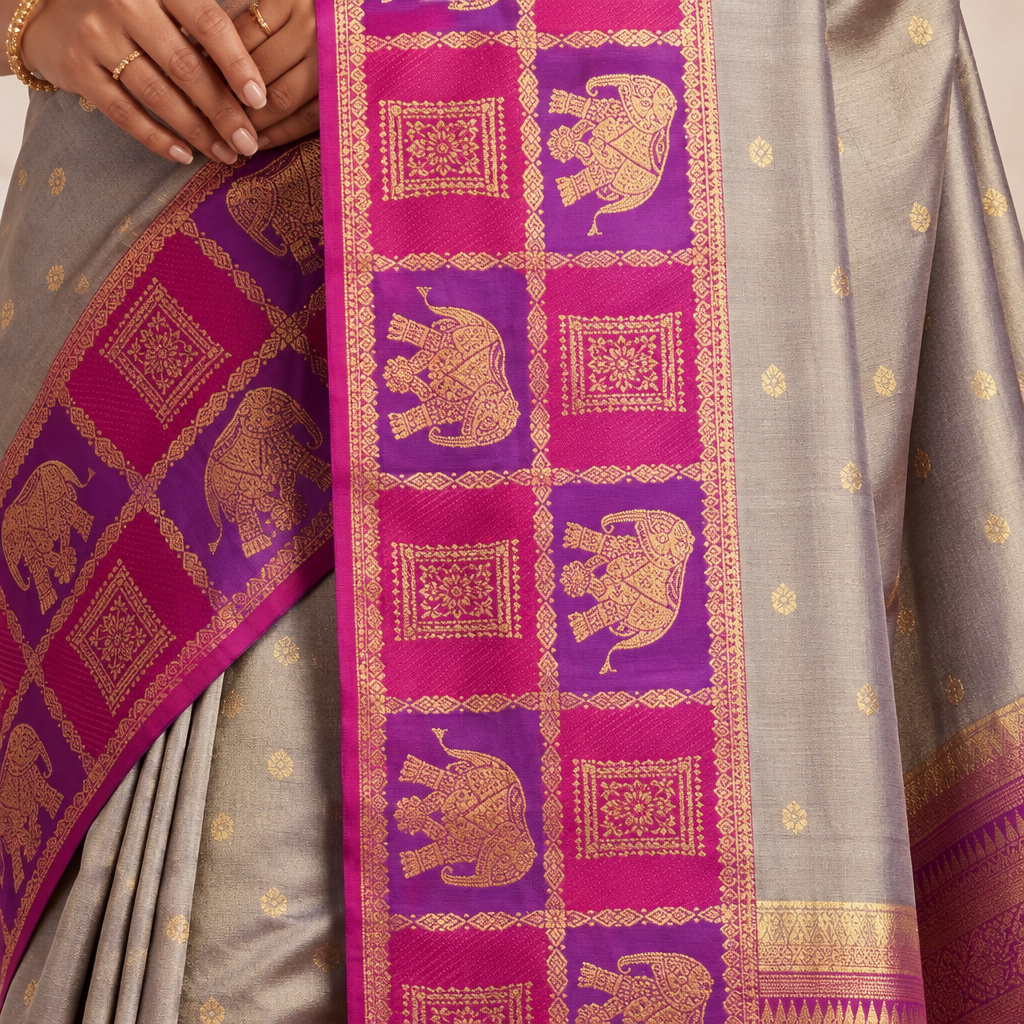 KUBERAN GREY PURE SILK SAREE