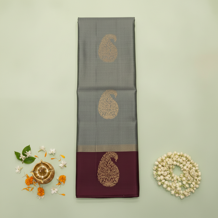 KUBERAN GREY WITH PURPLE PURE SILK SAREE