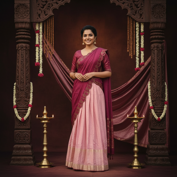 Kuberan Pink & Magenta Half Saree Langa Davani