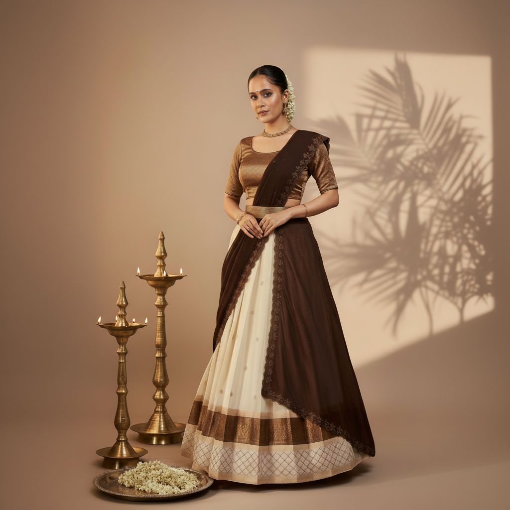 KUBERAN UNSTITCHED TRADITIONAL WHITE LEHENGA SET