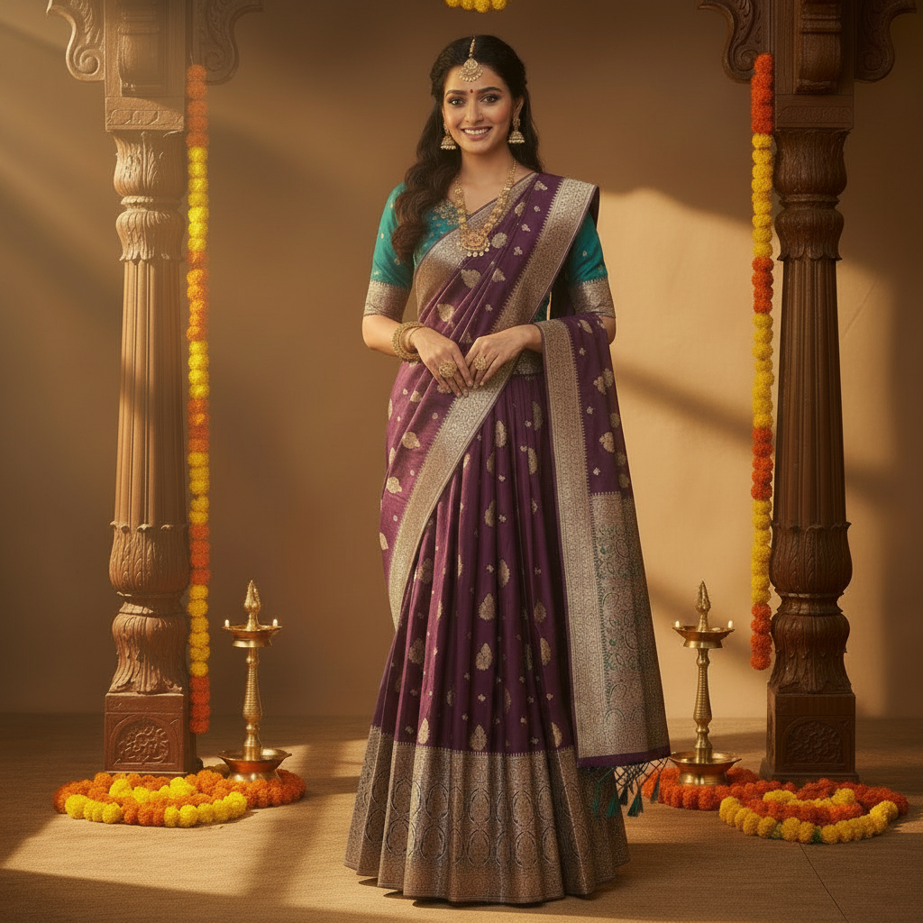 Kuberan Purple & Teal Half Saree