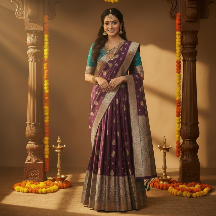 Kuberan Purple & Teal Half Saree