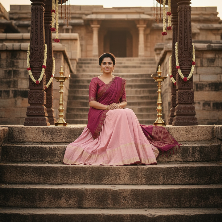 Kuberan Pink & Magenta Half Saree Langa Davani