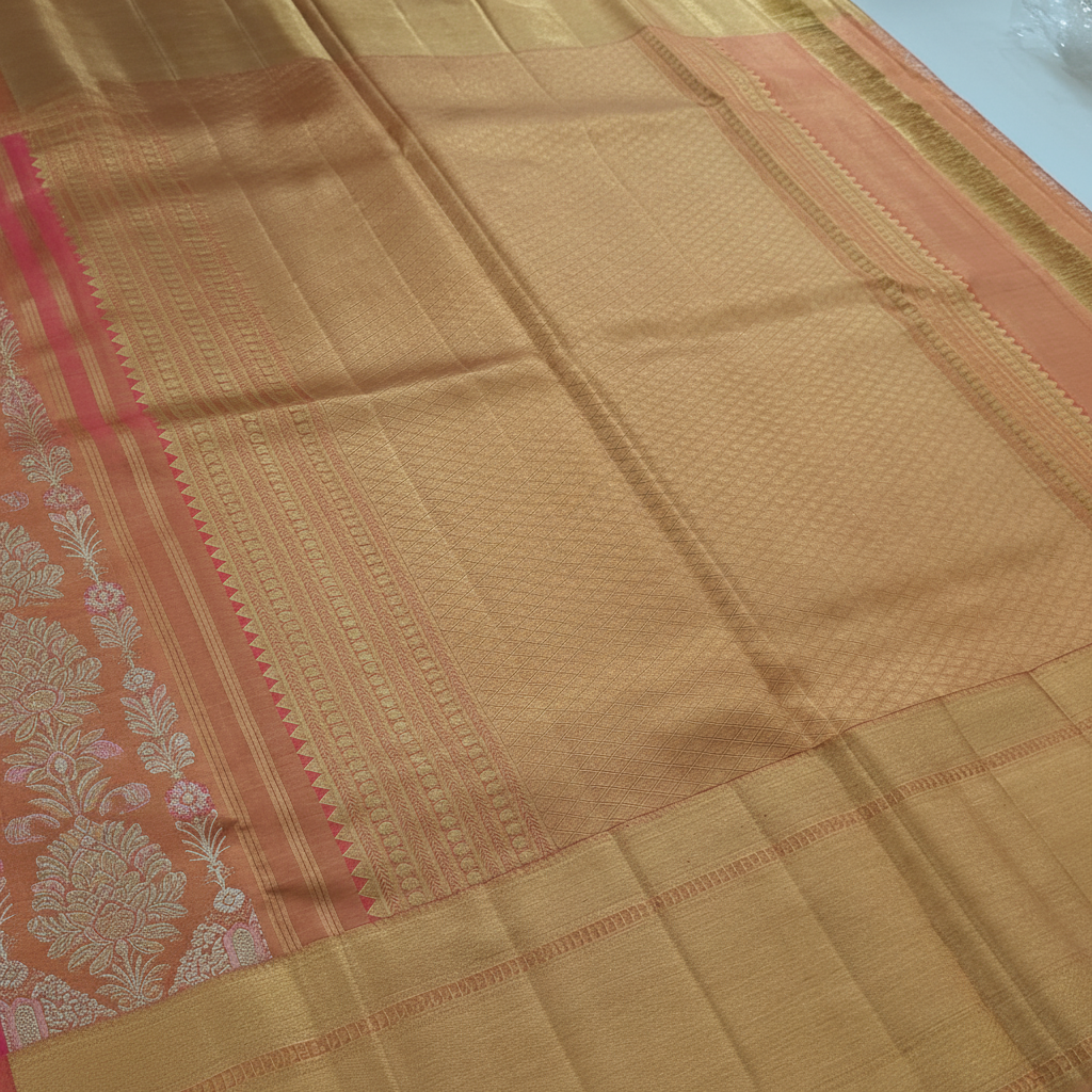 kuberan Coral pink Kanchipuram Silk Saree
