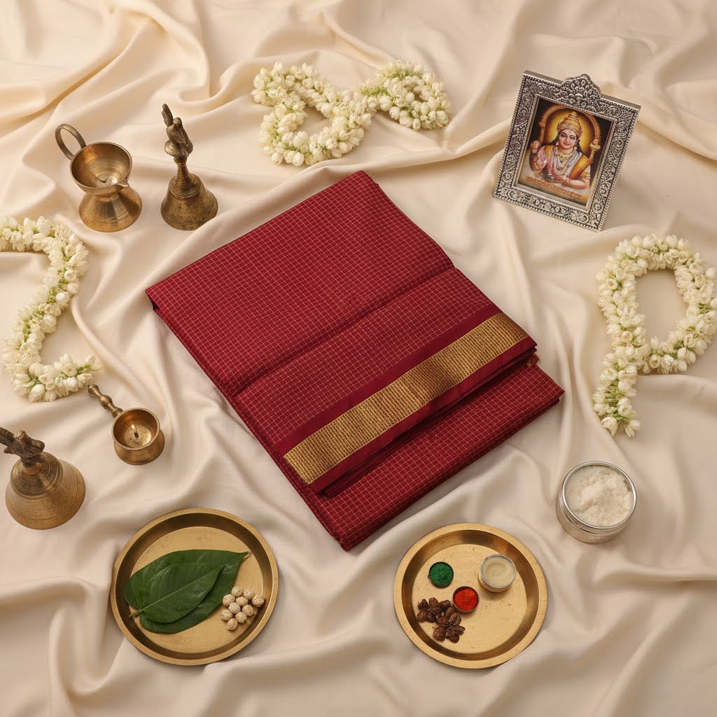 Kuberan Maroon Koorai Pudavai - Wedding 9 Yard Semi Silk Saree