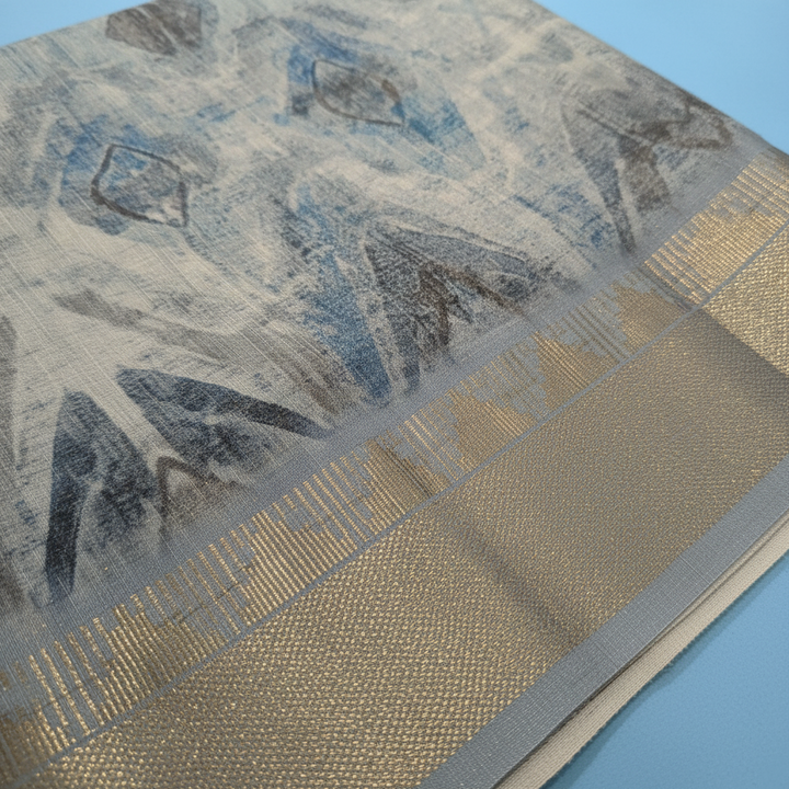 KUBERAN PALE BLUE PRINTED COTTON SAREE