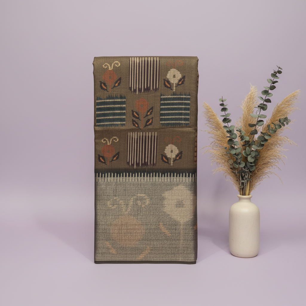 KUBERAN BROWN WITH TISSUE BORDER SEMI TUSSAR SILK SAREE
