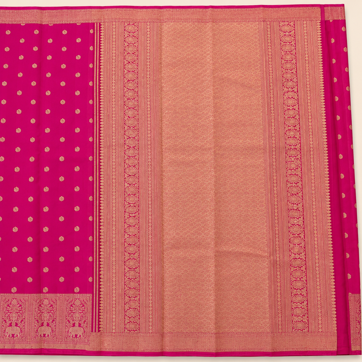 Pink saree rose-gold-toned pallu texture and decorative woven bands close-up