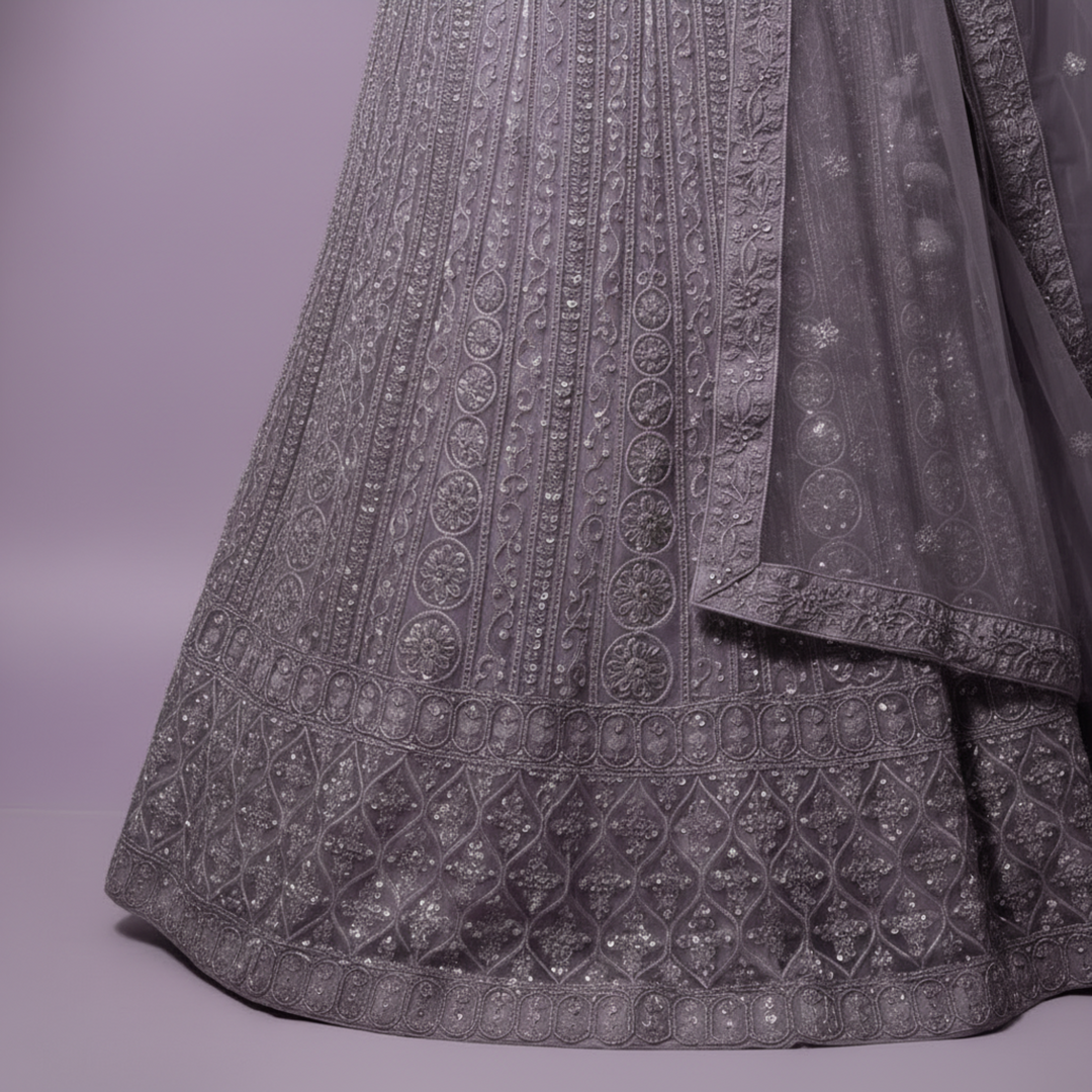 KUBERAN PURPLE UNSTITCHED Embroidered Net Lehenga
