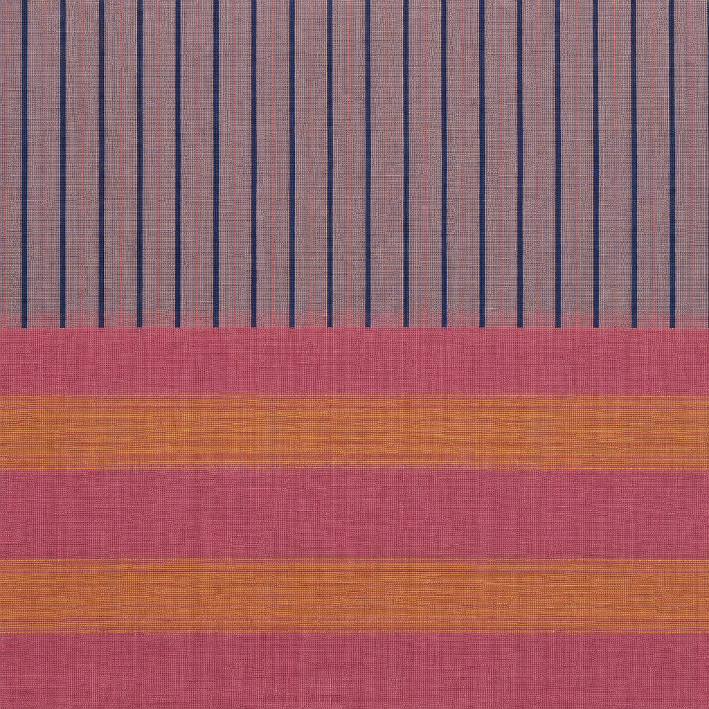 Close-up of rose pink border with mustard-gold stripes on cotton saree