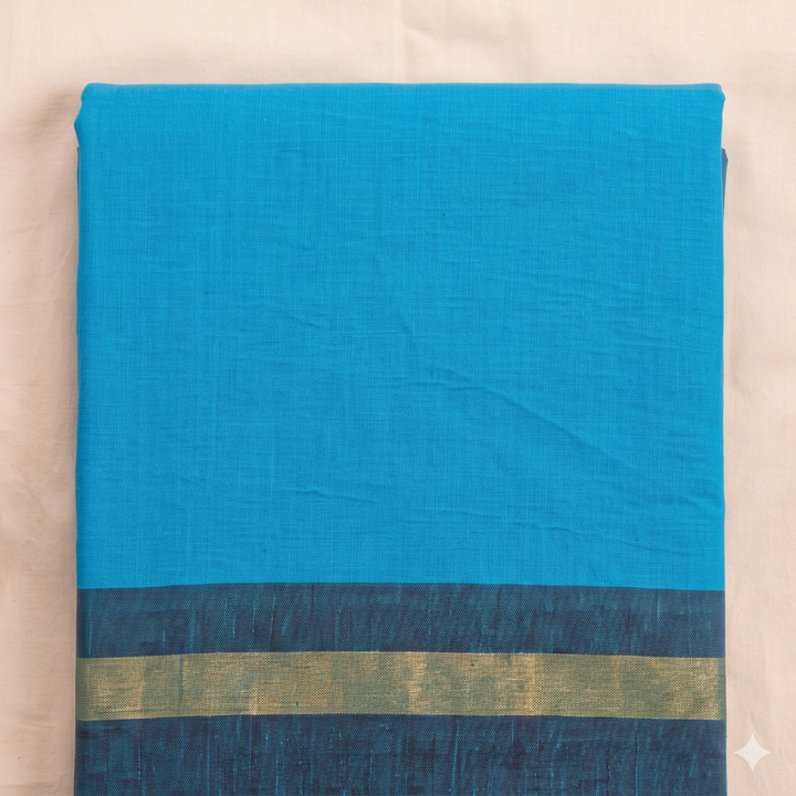 Plain turquoise-blue cotton dance saree body close-up