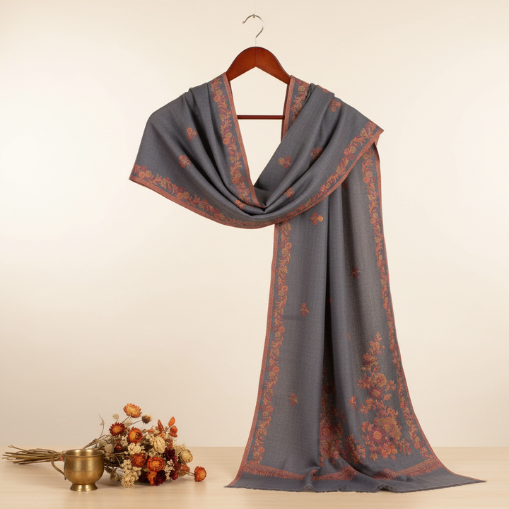 Slate Blue Pashmina Shawl - Three Quarter Angle