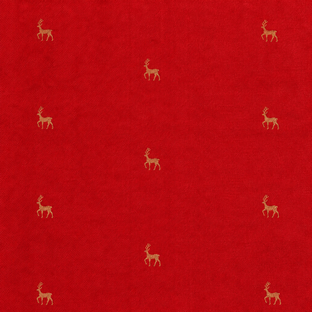 Close-up of red saree body with scattered small gold-toned deer motifs