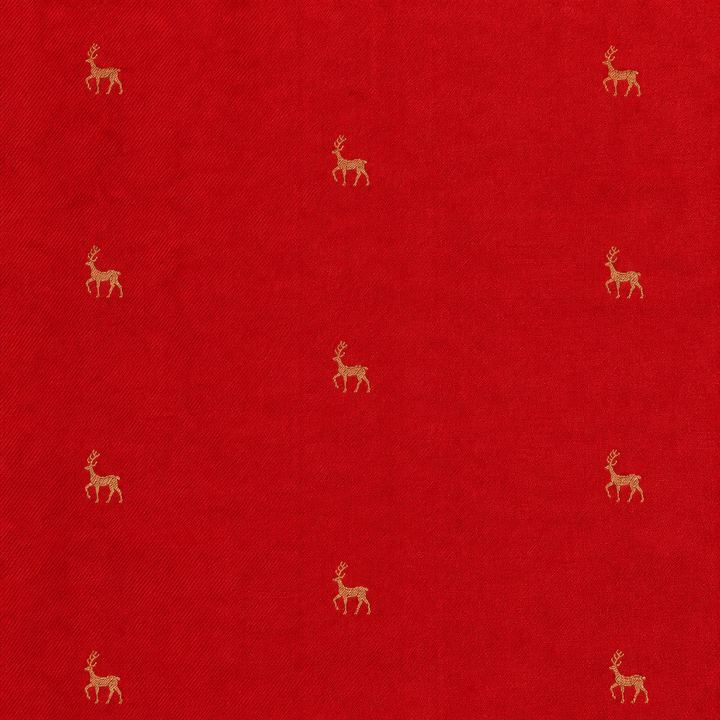 Close-up of red saree body with scattered small gold-toned deer motifs