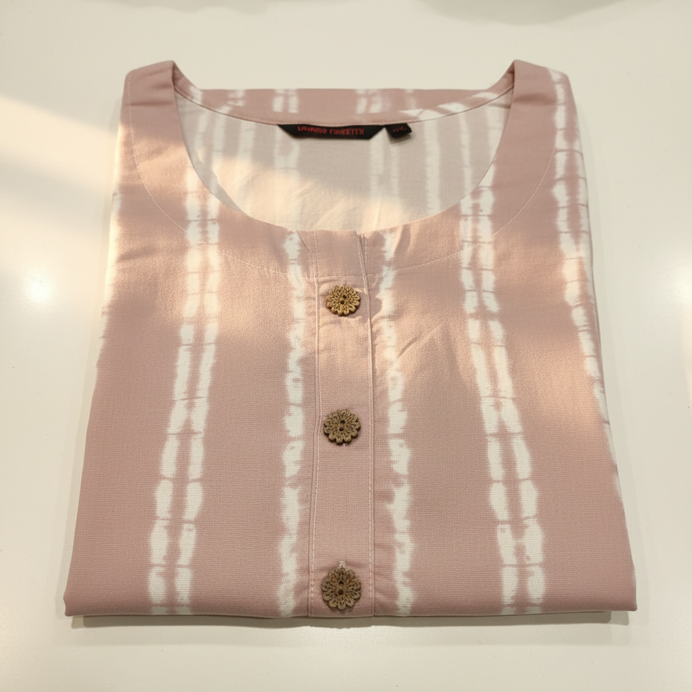 Blush pink stripe tie-dye ladies kurti close-up
