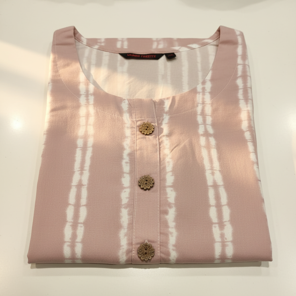 Blush pink stripe tie-dye ladies kurti close-up
