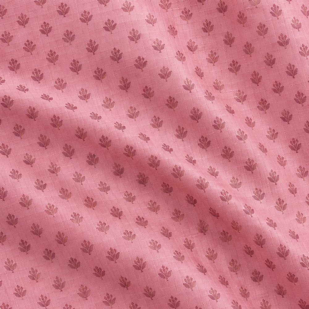 Close-up of the pink pure Tussar silk saree body with butti motifs