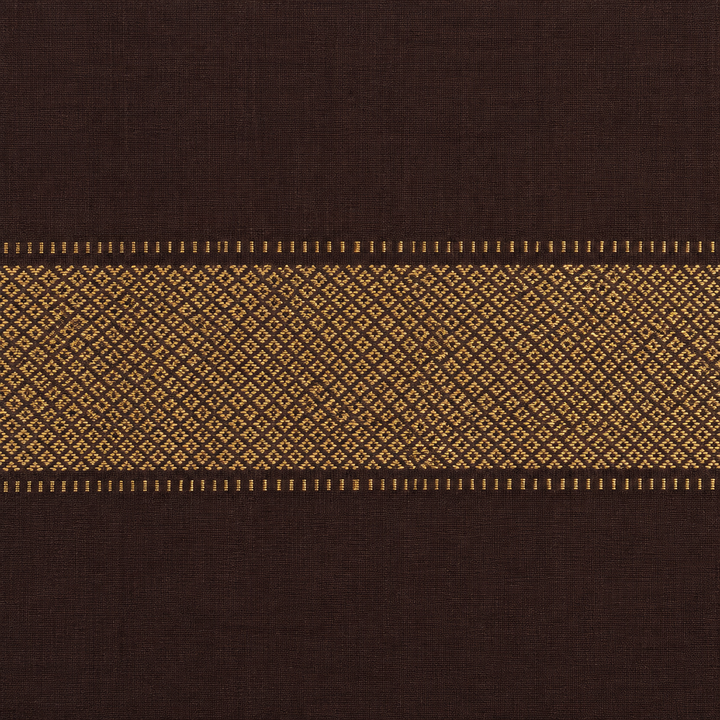 Close-up of gold zari lattice border on coffee-purple Pochampally silk saree