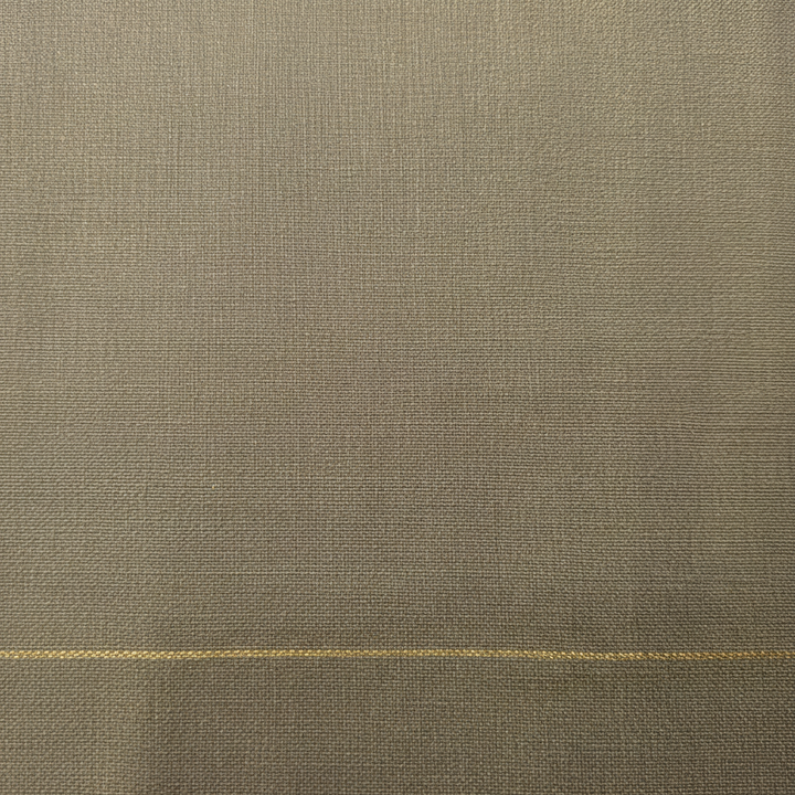 Close-up of the greyish-olive handloom cotton weave with a fine gold zari line