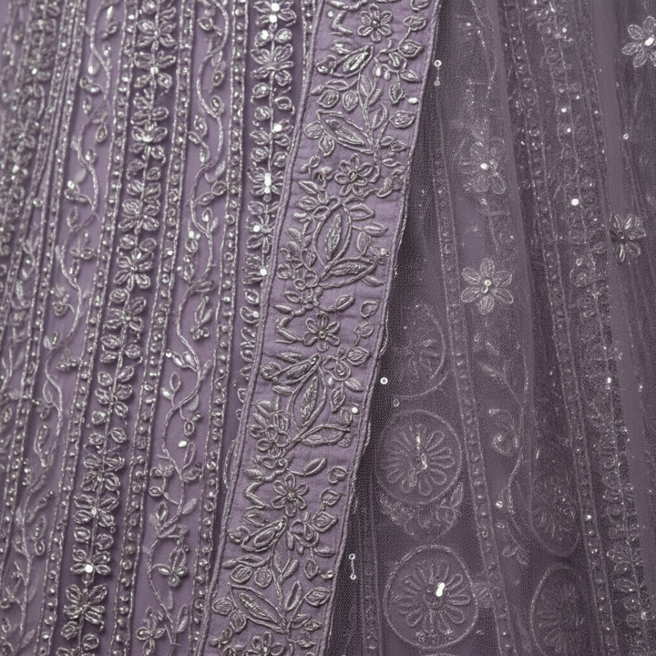 KUBERAN PURPLE UNSTITCHED Embroidered Net Lehenga