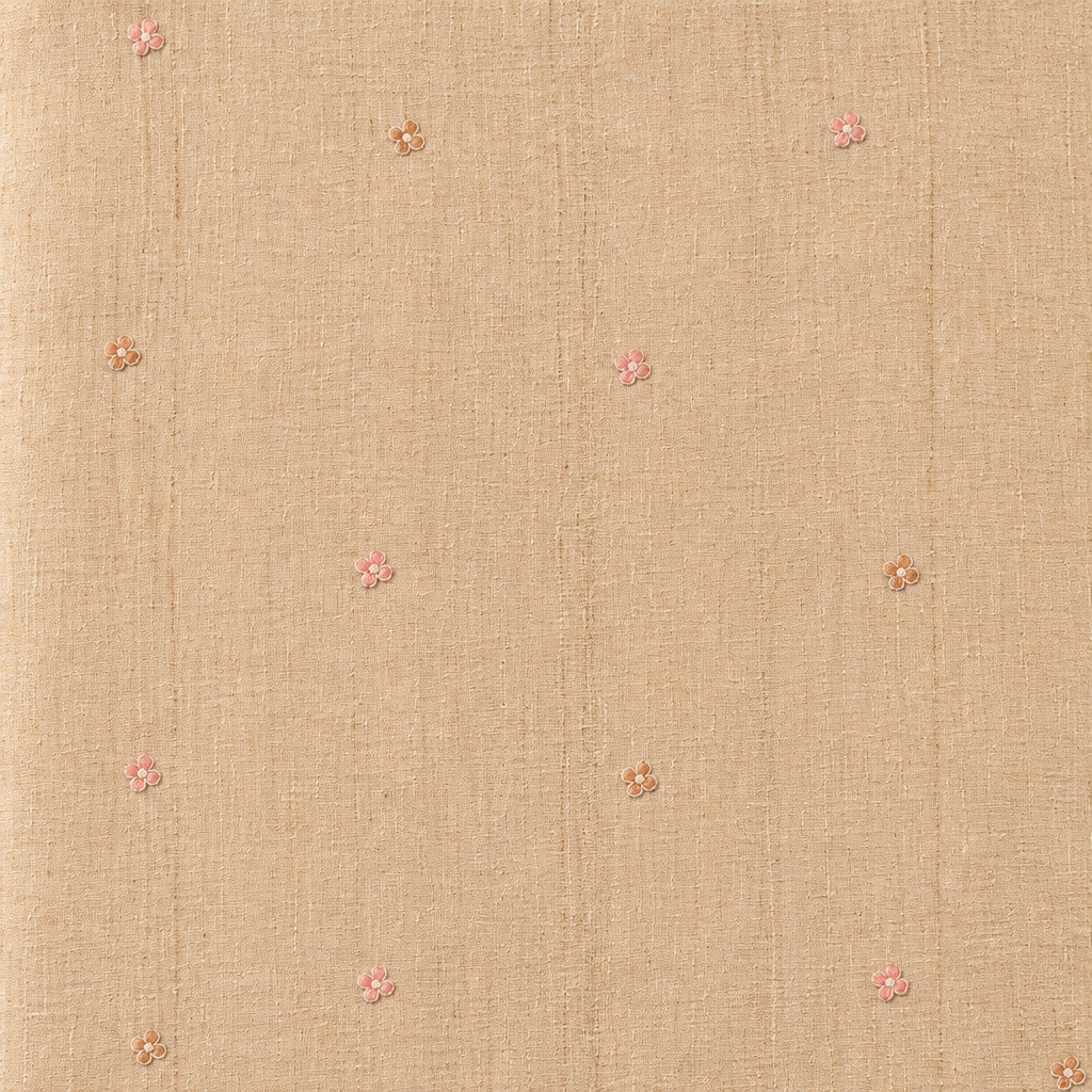 Close-up of the beige pure Tussar silk saree body showing woven texture and scattered butti motifs