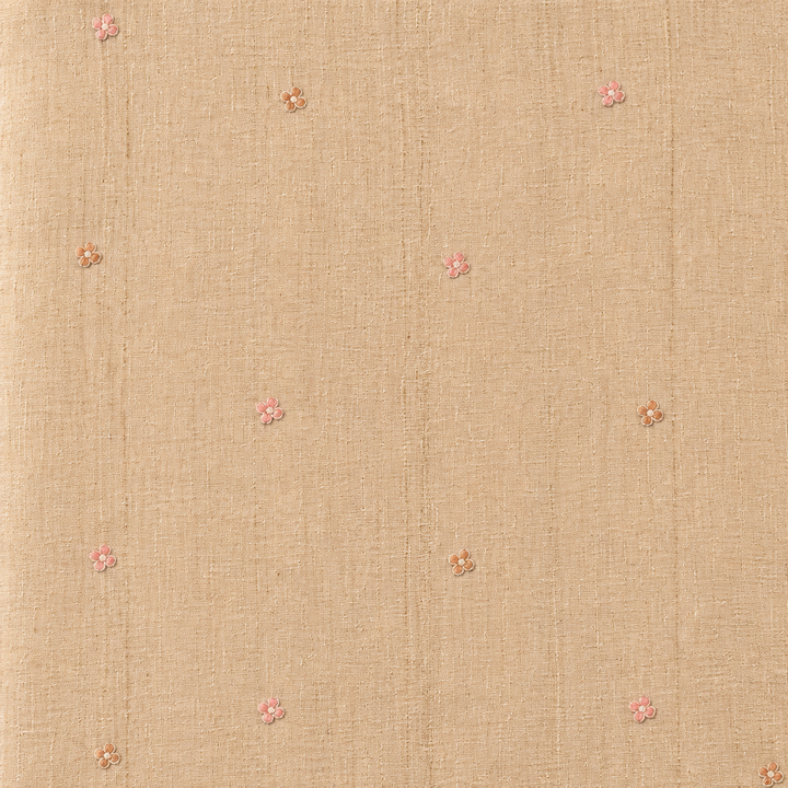 Close-up of the beige pure Tussar silk saree body showing woven texture and scattered butti motifs